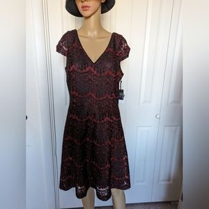 Kensie Women's Metallic Lace Fit & Flare Dress Size 10.